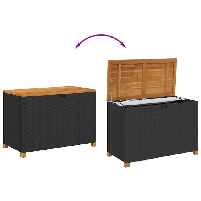 Ladă depozitare grădină negru 110x55x63cm lemn acacia poliratan WALTI