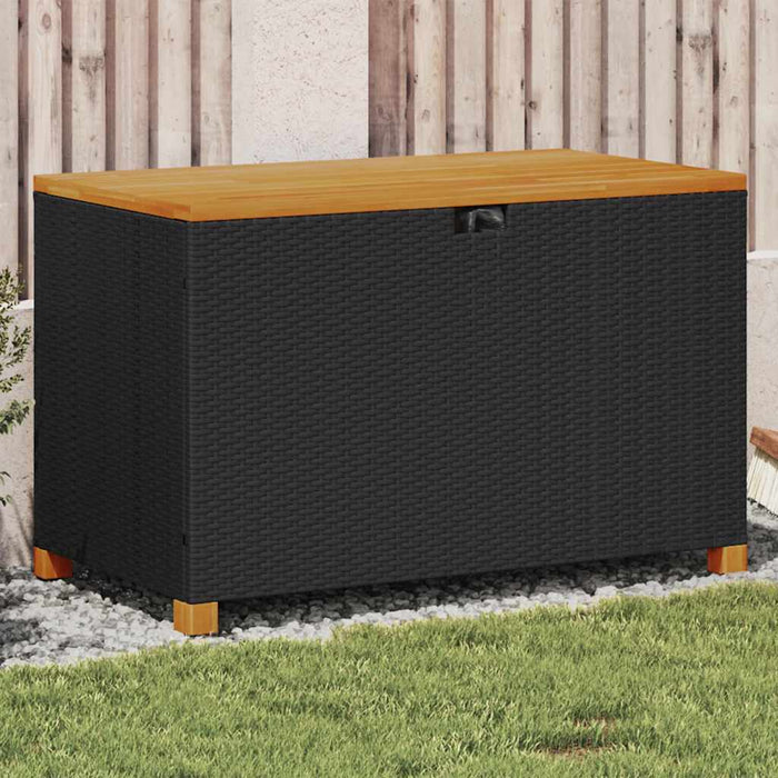 Ladă depozitare grădină negru 110x55x63cm lemn acacia poliratan WALTI