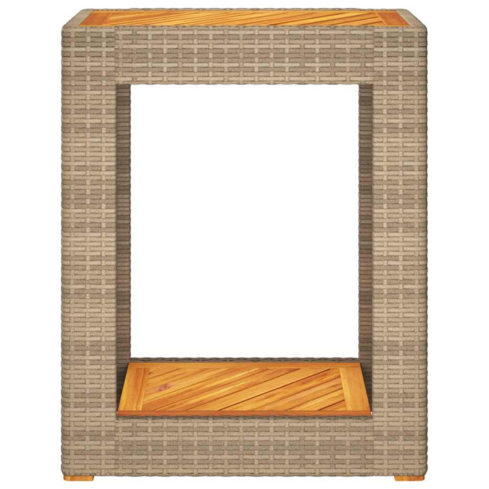 Masă laterală de grădină blat lemn, bej, 60x40x75 cm, poliratan - WALTI WALTI