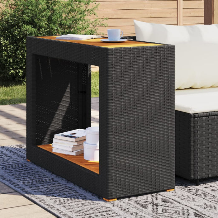 Masă laterală de grădină blat lemn negru 100x40x75 cm poliratan - WALTI WALTI