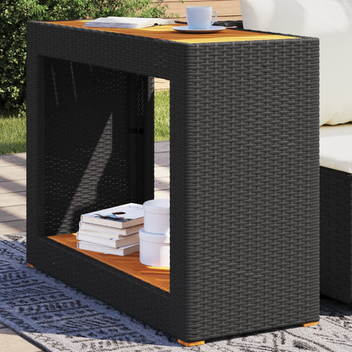 Masă laterală de grădină blat lemn negru 100x40x75 cm poliratan - WALTI WALTI