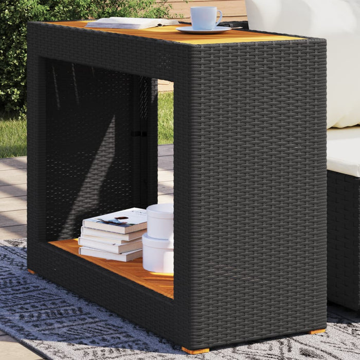 Masă laterală de grădină blat lemn negru 100x40x75 cm poliratan - WALTI WALTI