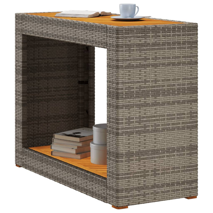Masă laterală de grădină blat lemn, gri, 100x40x75 cm poliratan - WALTI WALTI