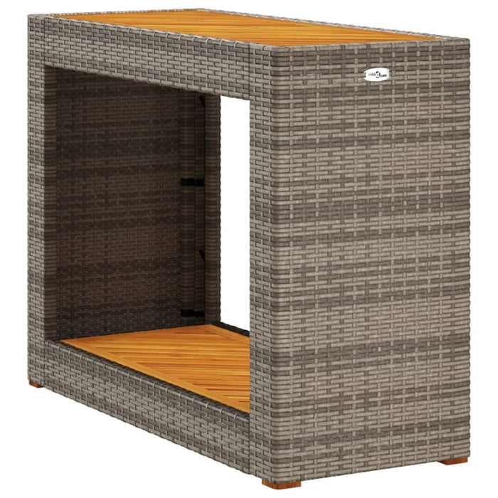 Masă laterală de grădină blat lemn, gri, 100x40x75 cm poliratan - WALTI WALTI