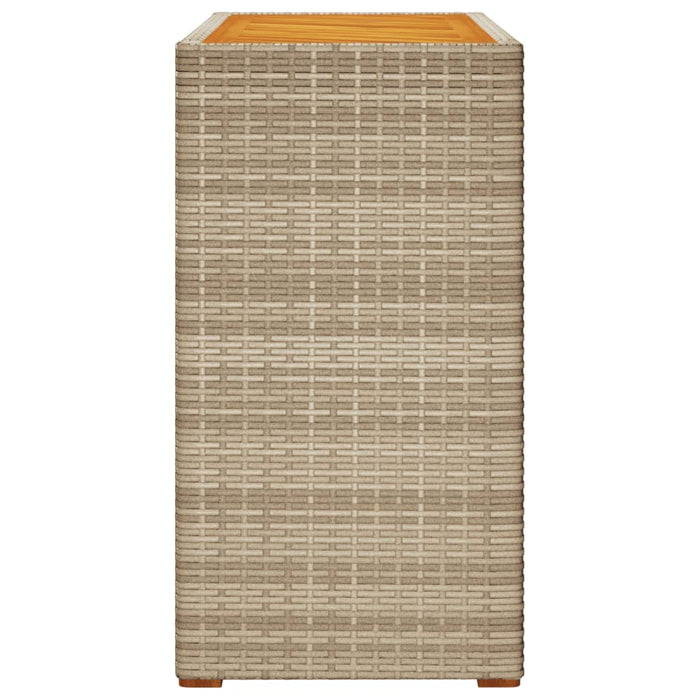 Masă laterală de grădină blat lemn, bej, 100x40x75 cm poliratan - WALTI WALTI
