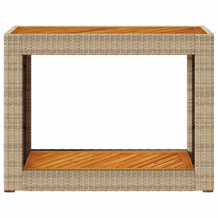 Masă laterală de grădină blat lemn, bej, 100x40x75 cm poliratan - WALTI WALTI