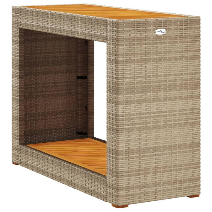 Masă laterală de grădină blat lemn, bej, 100x40x75 cm poliratan - WALTI WALTI