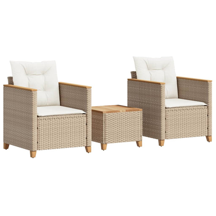 Set bistro cu perne, 3 piese, bej, poliratan și lemn acacia WALTI