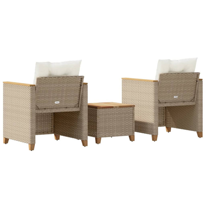 Set bistro cu perne, 3 piese, bej, poliratan și lemn acacia WALTI