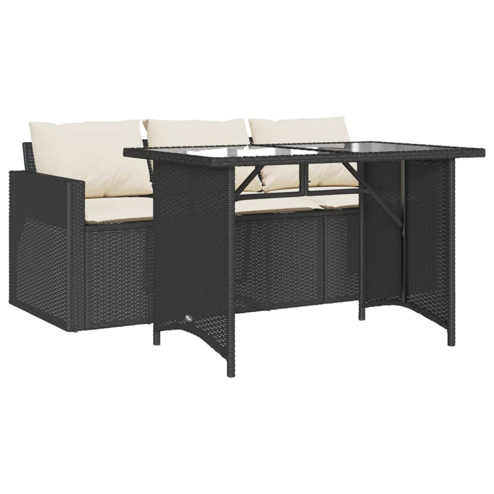 Set mobilier de grădină cu perne, 2 piese, negru, poliratan WALTI