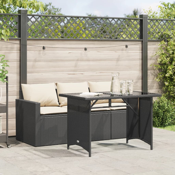 Set mobilier de grădină cu perne, 2 piese, negru, poliratan WALTI