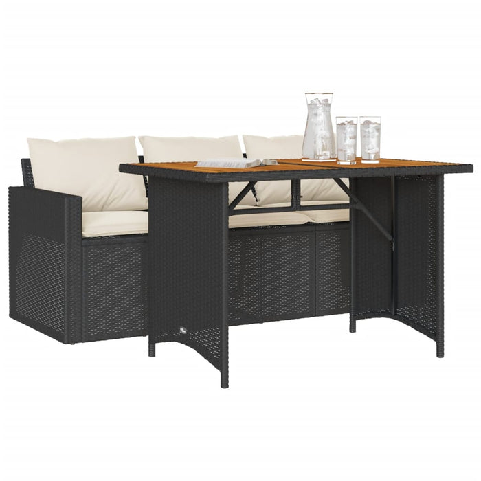 Set mobilier de grădină cu perne, 2 piese, negru, poliratan WALTI