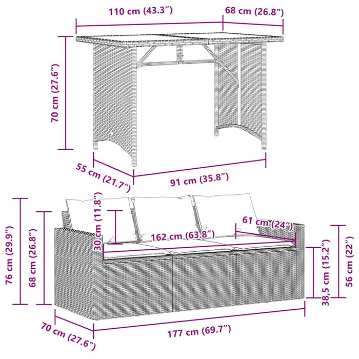 Set mobilier de grădină cu perne, 2 piese, gri, poliratan WALTI