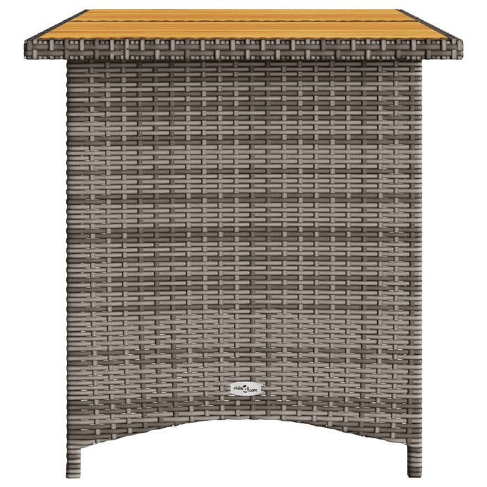 Masă de grădină cu blat din lemn, gri, 110x68x70 cm, poliratan WALTI