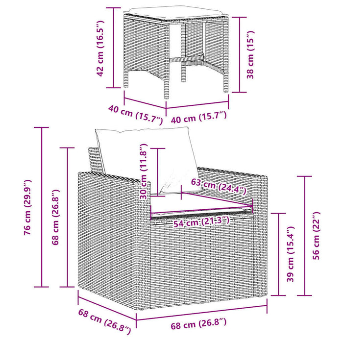 Set mobilier de grădină cu perne, 4 piese, negru, poliratan - WALTI WALTI