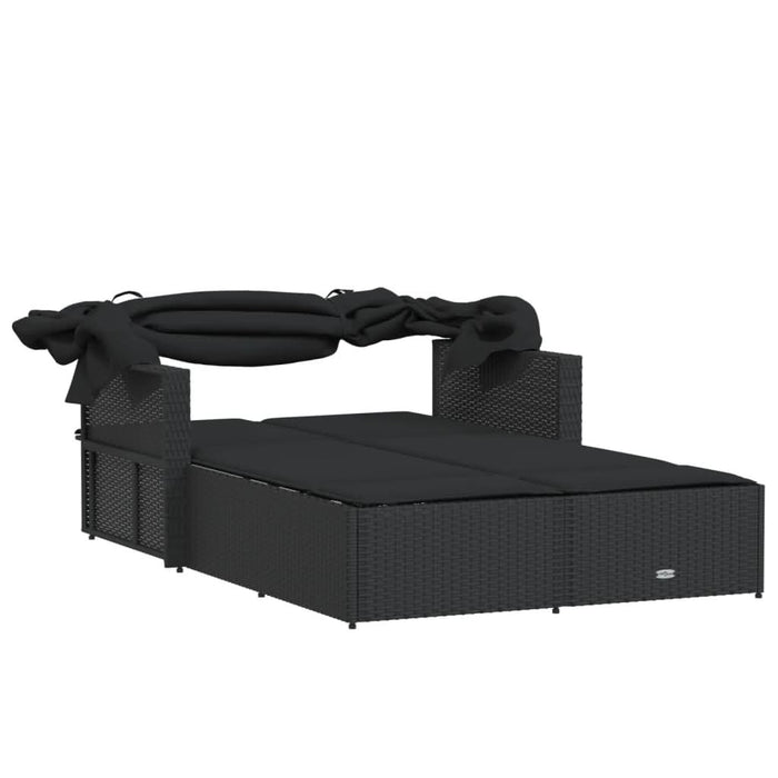 Șezlong dublu cu baldachin și perne, negru, poliratan - WALTI WALTI