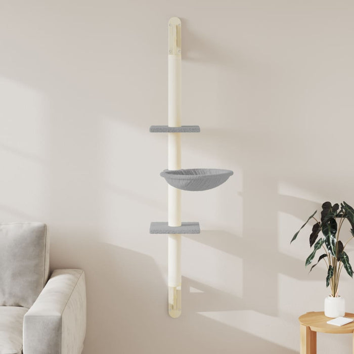 Ansamblu pisici perete cu stâlp zgâriere, gri deschis, 142,5 cm - WALTI WALTI