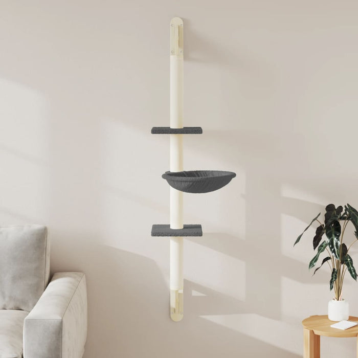 Ansamblu pisici perete cu stâlp zgâriere, gri închis, 142,5 cm - WALTI WALTI