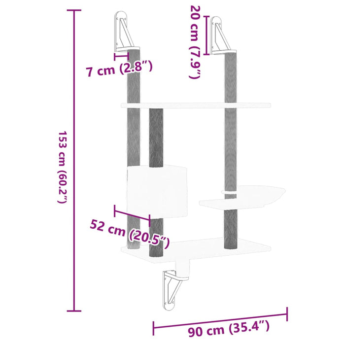 Ansamblu pisici perete cu stâlp zgâriere, gri închis, 153 cm - WALTI WALTI