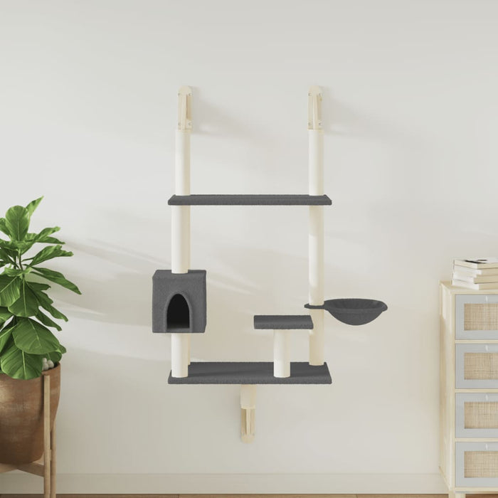 Ansamblu pisici perete cu stâlp zgâriere, gri închis, 153 cm - WALTI WALTI