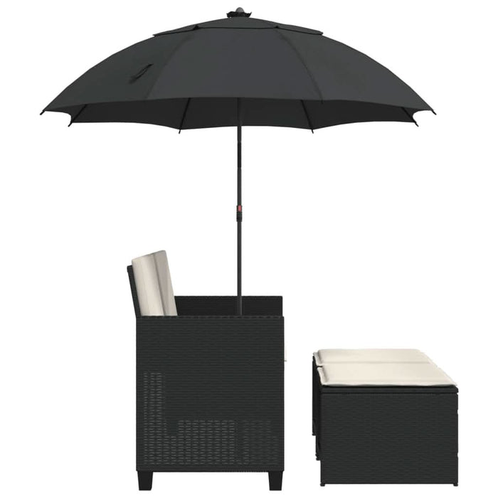 Canapea de grădină cu 2 locuri/umbrelă/taburete negru poliratan - WALTI WALTI