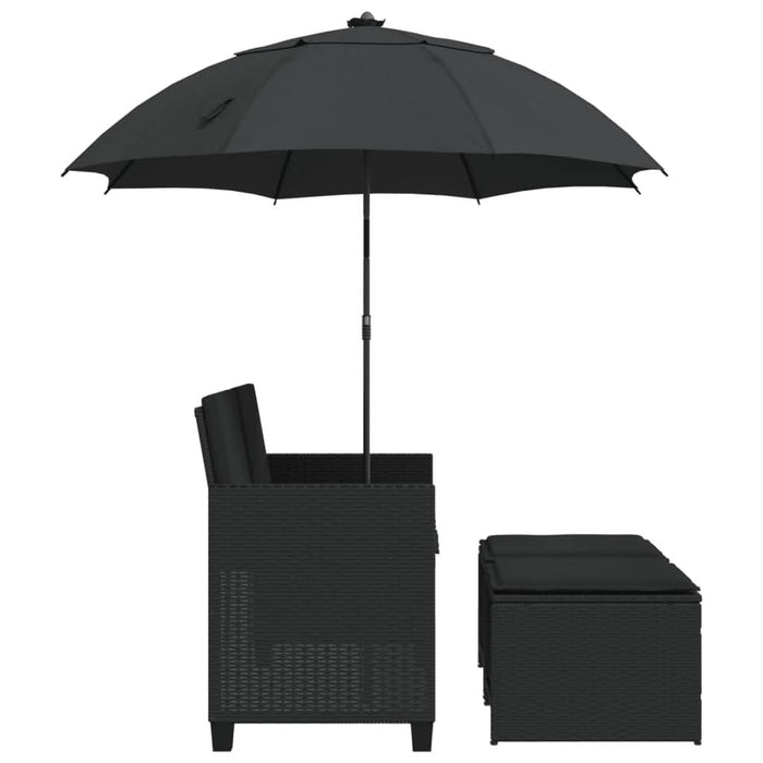 Canapea de grădină cu 2 locuri/umbrelă/taburete negru poliratan - WALTI WALTI