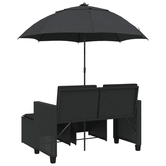Canapea de grădină cu 2 locuri/umbrelă/taburete negru poliratan - WALTI WALTI