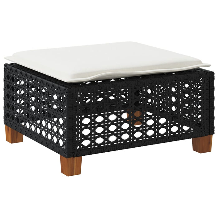 Taburet de grădină cu pernă, negru, 63,5x56x32 cm, poliratan - WALTI WALTI