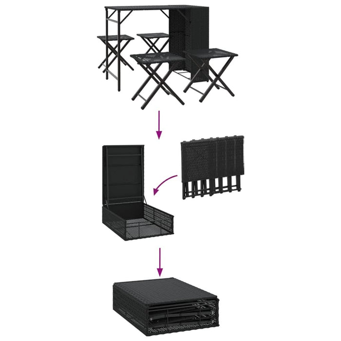 Set mobilier de grădină, pliabil, 5 piese, negru, poliratan - WALTI WALTI