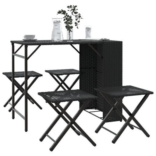 Set mobilier de grădină, pliabil, 5 piese, negru, poliratan - WALTI WALTI