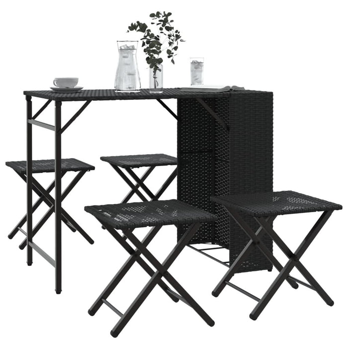 Set mobilier de grădină, pliabil, 5 piese, negru, poliratan - WALTI WALTI