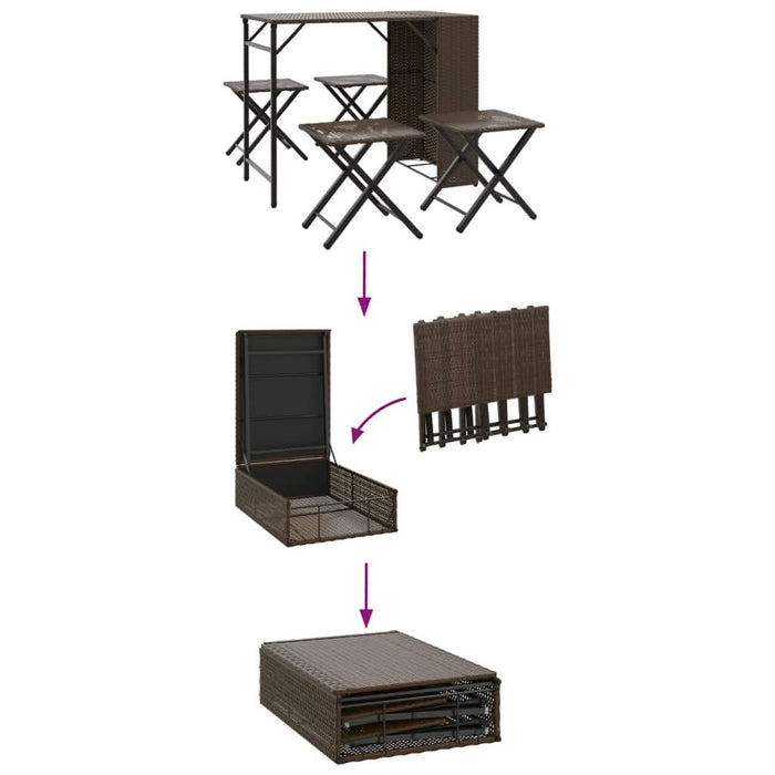 Set mobilier de grădină, pliabil, 5 piese, maro, poliratan - WALTI WALTI