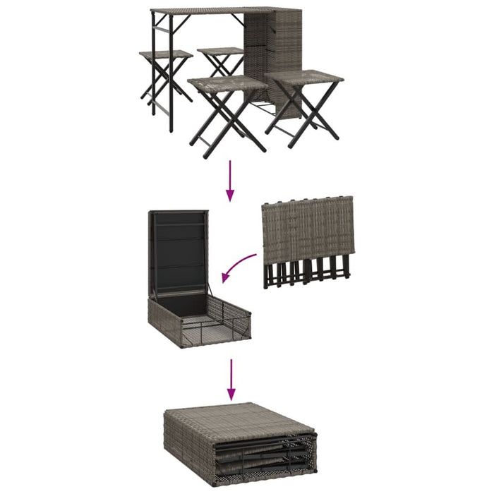 Set mobilier de grădină, pliabil, 5 piese, gri, poliratan - WALTI WALTI