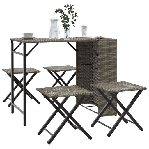 Set mobilier de grădină, pliabil, 5 piese, gri, poliratan - WALTI WALTI