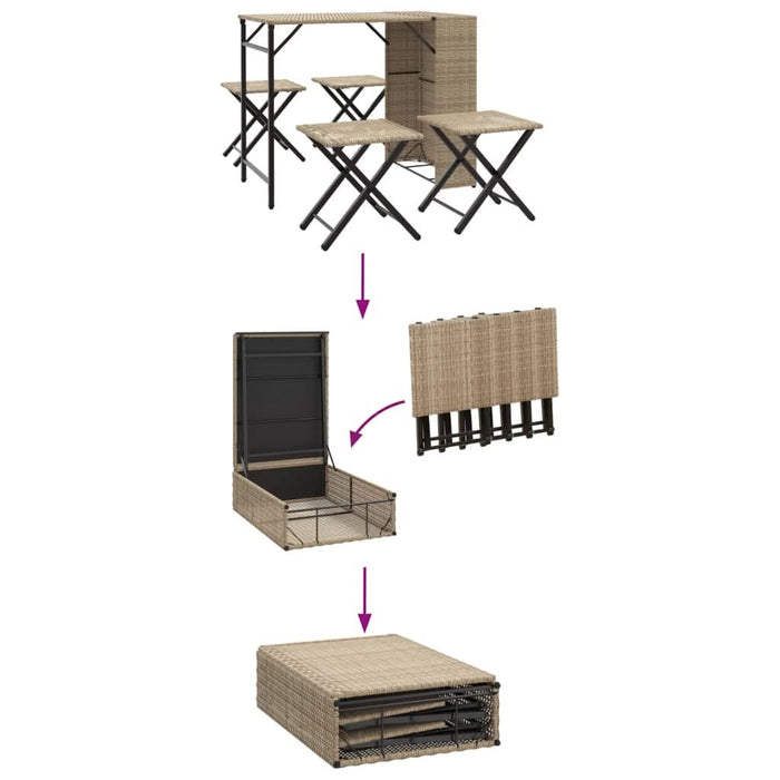 Set mobilier de grădină, pliabil, 5 piese, bej, poliratan - WALTI WALTI