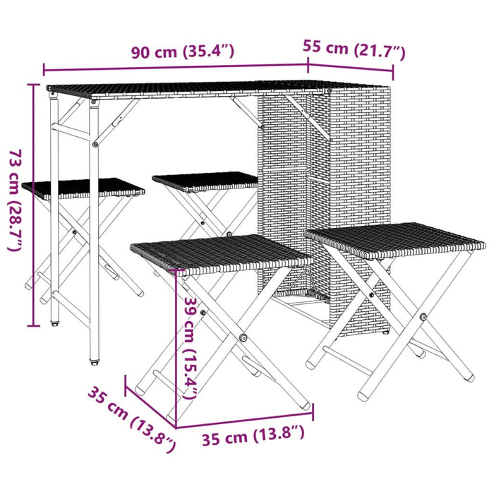 Set mobilier de grădină, pliabil, 5 piese, bej, poliratan - WALTI WALTI