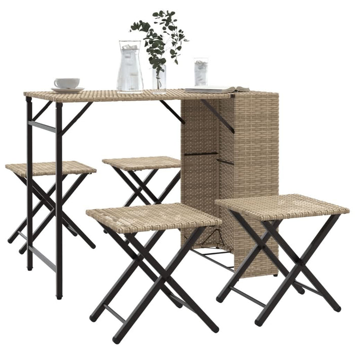 Set mobilier de grădină, pliabil, 5 piese, bej, poliratan - WALTI WALTI