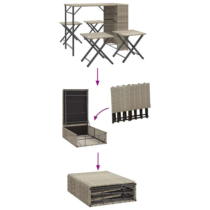 Set mobilier de grădină, pliabil, 5 piese gri deschis poliratan - WALTI WALTI