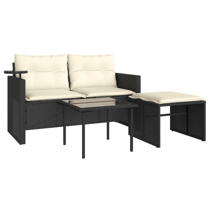 Set mobilier de grădină cu perne, 3 piese, negru, poliratan - WALTI WALTI
