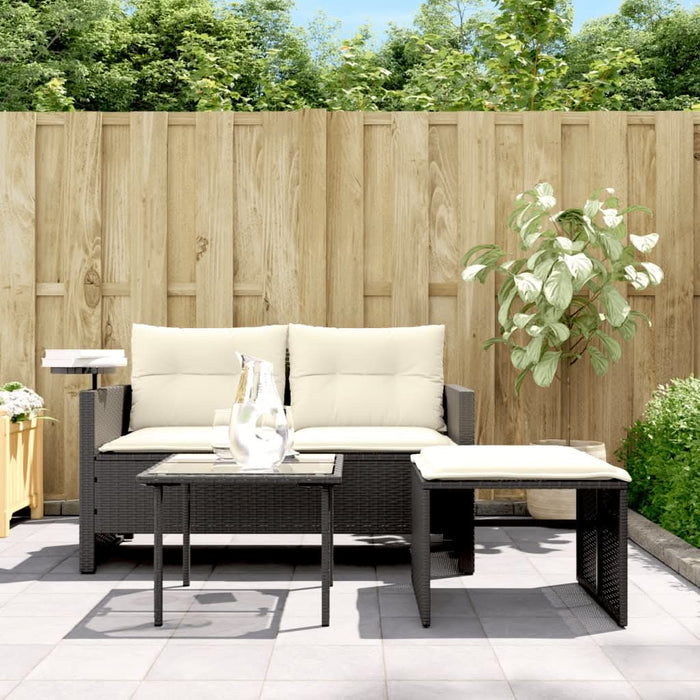 Set mobilier de grădină cu perne, 3 piese, negru, poliratan - WALTI WALTI