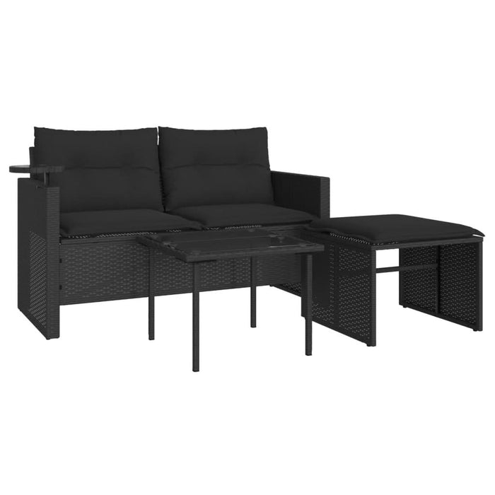 Set mobilier de grădină cu perne, 3 piese, negru, poliratan - WALTI WALTI