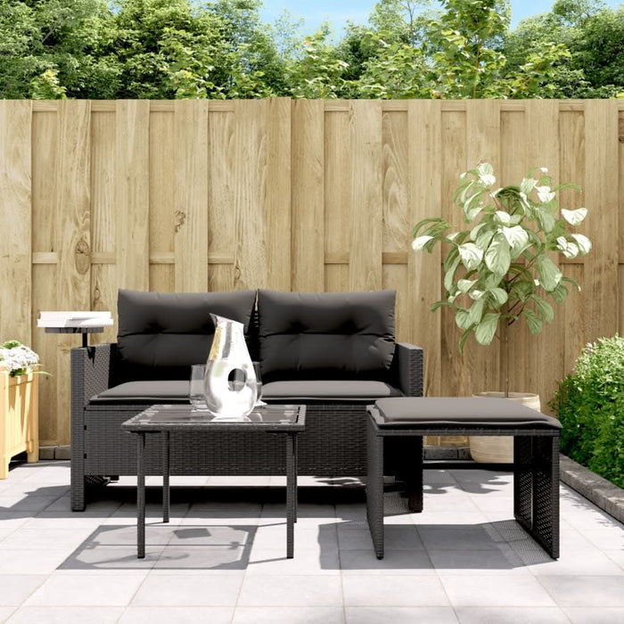 Set mobilier de grădină cu perne, 3 piese, negru, poliratan - WALTI WALTI