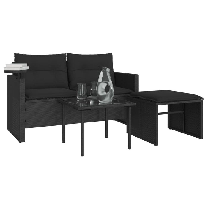 Set mobilier de grădină cu perne, 3 piese, negru, poliratan - WALTI WALTI