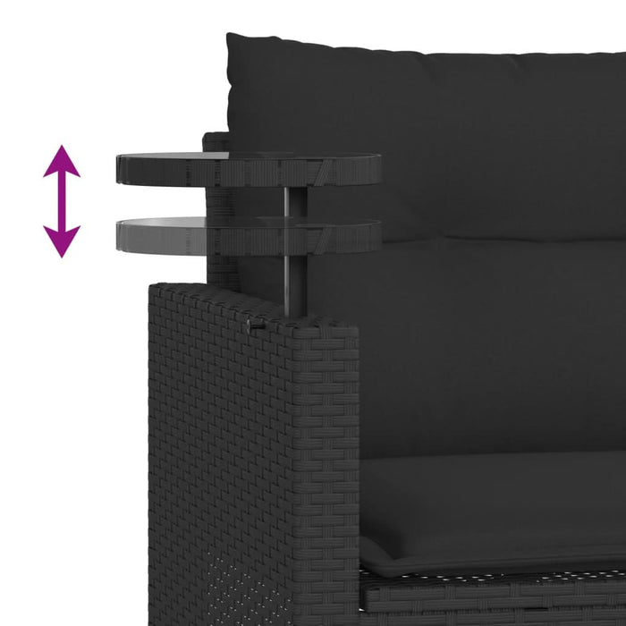 Set mobilier de grădină cu perne, 3 piese, negru, poliratan - WALTI WALTI