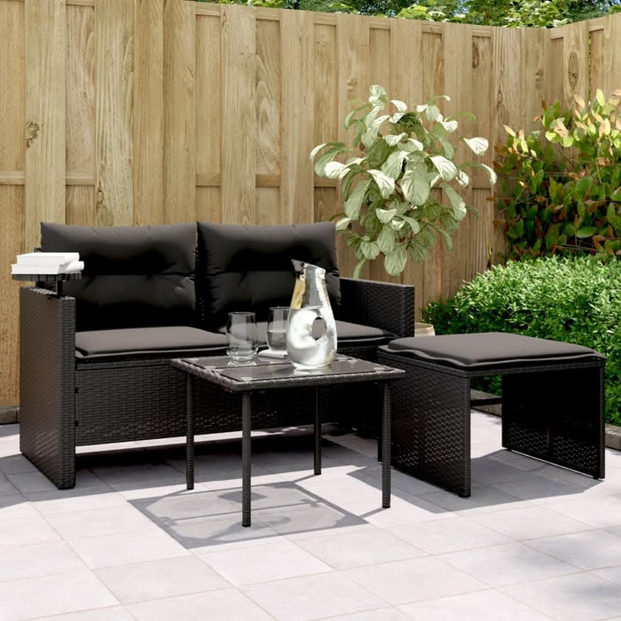 Set mobilier de grădină cu perne, 3 piese, negru, poliratan - WALTI WALTI