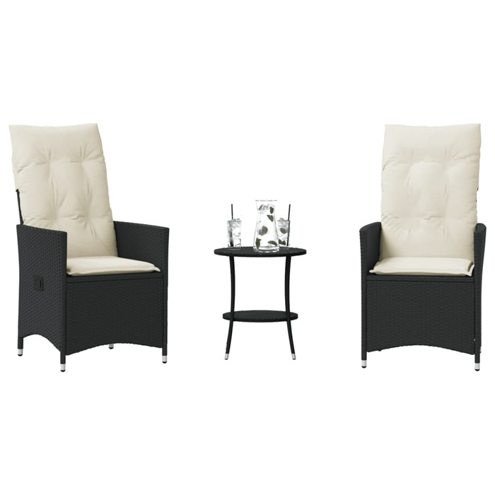 Set bistro cu perne, 3 piese, negru, poliratan - WALTI WALTI