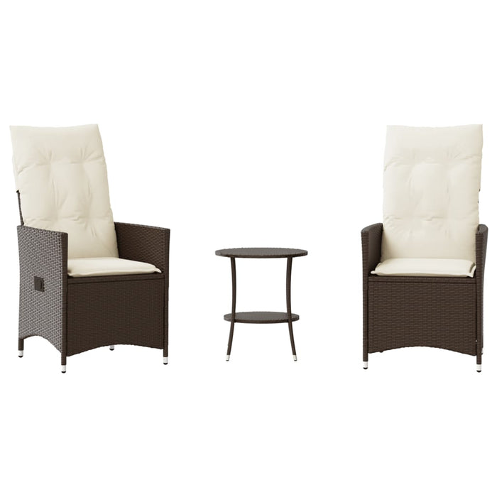 Set bistro cu perne, 3 piese, maro, poliratan - WALTI WALTI