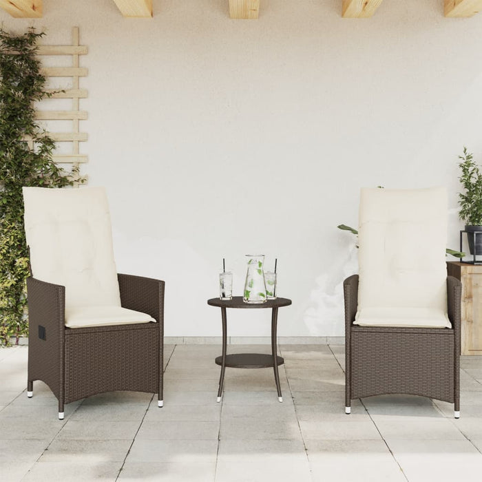 Set bistro cu perne, 3 piese, maro, poliratan - WALTI WALTI