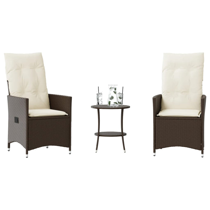 Set bistro cu perne, 3 piese, maro, poliratan - WALTI WALTI