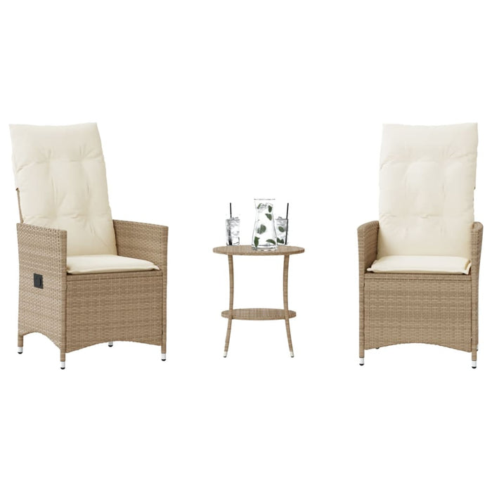 Set bistro cu perne, 3 piese, bej, poliratan - WALTI WALTI